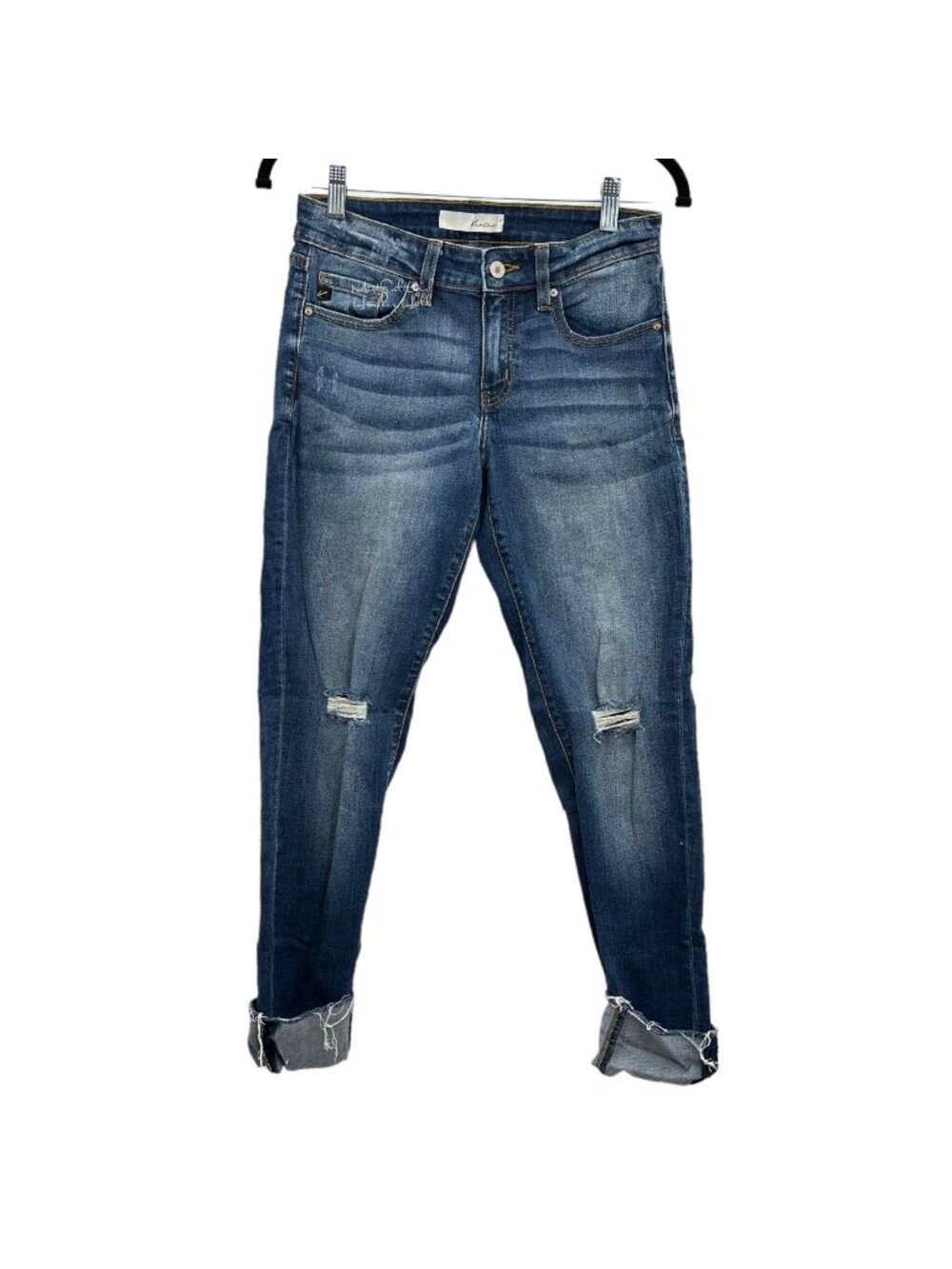KanCan Sanded Distressed Knee Holes Cropped Denim Jeans 27